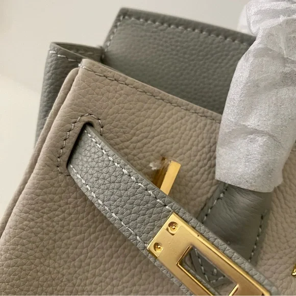 Gray Colorblock Structured 25 BK Leather Bag Lock & Key Satchel Crossbody S2 - Picture 9 of 16